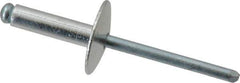 RivetKing - Size 68 Large Flange Dome Head Aluminum Open End Blind Rivet - Steel Mandrel, 0.376" to 1/2" Grip, 5/8" Head Diam, 0.192" to 0.196" Hole Diam, 0.7" Length Under Head, 3/16" Body Diam - Apex Tool & Supply
