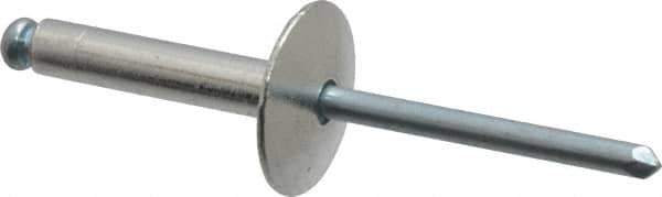 RivetKing - Size 612 Large Flange Dome Head Aluminum Open End Blind Rivet - Steel Mandrel, 0.626" to 3/4" Grip, 5/8" Head Diam, 0.192" to 0.196" Hole Diam, 0.95" Length Under Head, 3/16" Body Diam - Apex Tool & Supply