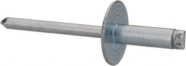 RivetKing - Size 66 Large Flange Dome Head Steel Open End Blind Rivet - Steel Mandrel, 0.251" to 3/8" Grip, 5/8" Head Diam, 0.192" to 0.196" Hole Diam, 0.575" Length Under Head, 3/16" Body Diam - Apex Tool & Supply