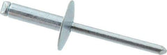 RivetKing - Size 68 Large Flange Dome Head Steel Open End Blind Rivet - Steel Mandrel, 0.376" to 1/2" Grip, 5/8" Head Diam, 0.192" to 0.196" Hole Diam, 0.7" Length Under Head, 3/16" Body Diam - Apex Tool & Supply