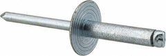 RivetKing - Size 610 Large Flange Dome Head Steel Open End Blind Rivet - Steel Mandrel, 0.501" to 5/8" Grip, 5/8" Head Diam, 0.192" to 0.196" Hole Diam, 0.825" Length Under Head, 3/16" Body Diam - Apex Tool & Supply