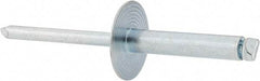 RivetKing - Size 612 Large Flange Dome Head Steel Open End Blind Rivet - Steel Mandrel, 0.626" to 3/4" Grip, 5/8" Head Diam, 0.192" to 0.196" Hole Diam, 0.95" Length Under Head, 3/16" Body Diam - Apex Tool & Supply