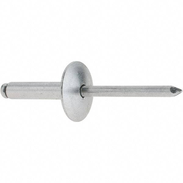 RivetKing - Size 610 Large Flange Dome Head Aluminum Open End Blind Rivet - Aluminum Mandrel, 0.501" to 5/8" Grip, 5/8" Head Diam, 0.192" to 0.196" Hole Diam, 0.825" Length Under Head, 3/16" Body Diam - Apex Tool & Supply