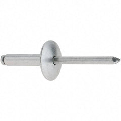 RivetKing - Size 610 Large Flange Dome Head Aluminum Open End Blind Rivet - Aluminum Mandrel, 0.501" to 5/8" Grip, 5/8" Head Diam, 0.192" to 0.196" Hole Diam, 0.825" Length Under Head, 3/16" Body Diam - Apex Tool & Supply