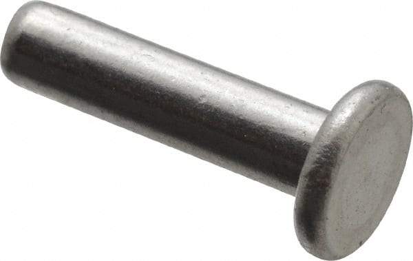 RivetKing - 1/8" Body Diam, Flat Uncoated Aluminum Solid Rivet - 1/2" Length Under Head, Grade 1100F - Apex Tool & Supply