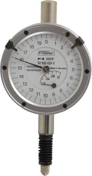 Fowler - 1/8" Range, 0-20-0 Dial Reading, 0.0005" Graduation Dial Drop Indicator - Revolution Counter - Apex Tool & Supply