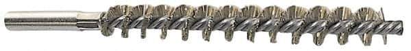 Schaefer Brush - 4" Brush Length, 13/16" Diam, Double Stem, Single Spiral Tube Brush - 6-1/4" Long, Brass, 12-24 Female Connection - Apex Tool & Supply