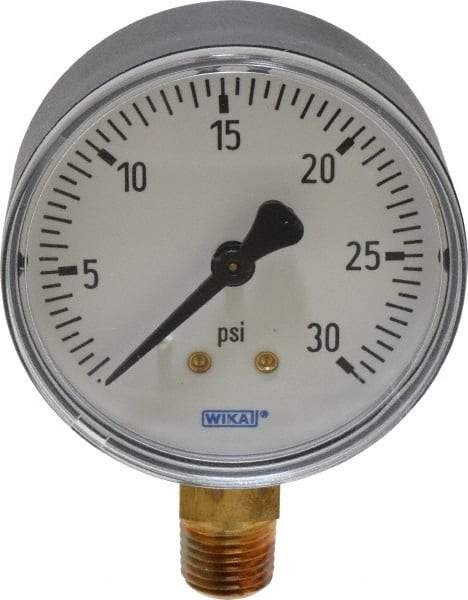 Wika - 2-1/2" Dial, 1/4 Thread, 0-30 Scale Range, Pressure Gauge - Lower Connection Mount, Accurate to 3-2-3% of Scale - Apex Tool & Supply