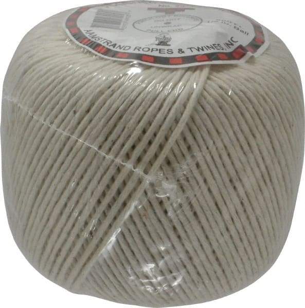 Made in USA - 0.058 Inch Diameter, Cotton Twine Ball - 45 Lbs. Breaking Strength, White, 1,190 Ft. per Lb. - Apex Tool & Supply