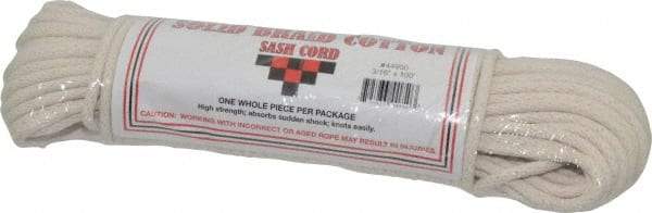 Made in USA - 100' Max Length Cotton Solid Braided Cotton Cord with Reinforced Core - 3/16" Diam, 250 Lb Capacity - Apex Tool & Supply