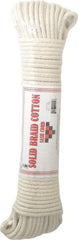 Made in USA - 100' Max Length Cotton Solid Braided Cotton Cord with Reinforced Core - 1/4" Diam, 400 Lb Capacity - Apex Tool & Supply