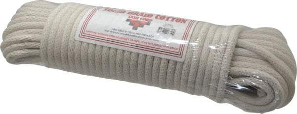 Made in USA - 100' Max Length Cotton Solid Braided Cotton Cord with Reinforced Core - 3/8" Diam, 925 Lb Capacity - Apex Tool & Supply