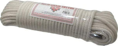Made in USA - 100' Max Length Cotton Solid Braided Cotton Cord with Reinforced Core - 3/8" Diam, 925 Lb Capacity - Apex Tool & Supply