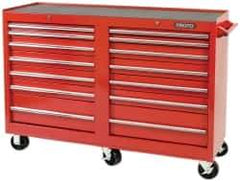 Proto - 1,800 Lb Capacity, 14 Drawer Mobile Workstation - 54" Wide x 18" Deep x 42" High, Steel, Red - Apex Tool & Supply