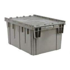 Quantum Storage - 4 Cu Ft, Gray Polypropylene Attached-Lid Container - Stacking, Nesting, 28.1" Long x 20.6" Wide x 15.6" High, Lid Included - Apex Tool & Supply