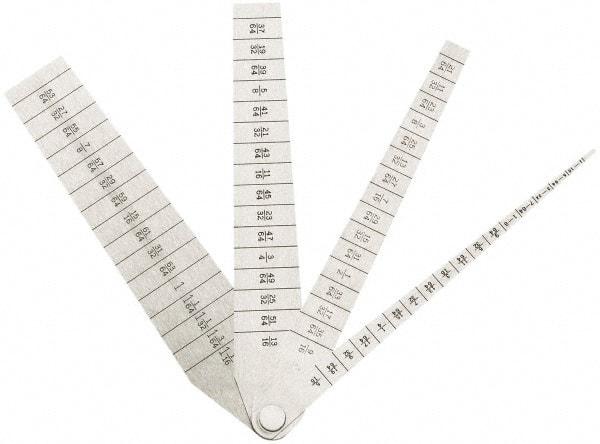 SPI - 1/16 to 1-1/16 Inch Measurement, 4 Leaf Taper Gage - 5-1/4 Inch Long x 1 Inch Wide, 1/64 Inch Graduation - Apex Tool & Supply