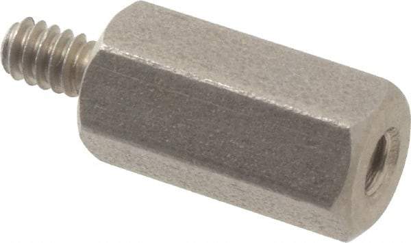 Electro Hardware - #4-40, 11/16" OAL, 1/4" Across Flats, Stainless Steel Hex Male/Female Circuit Board Standoffs - 1/4" Thread Depth, 1/2" Body Length, Bright Finish - Apex Tool & Supply