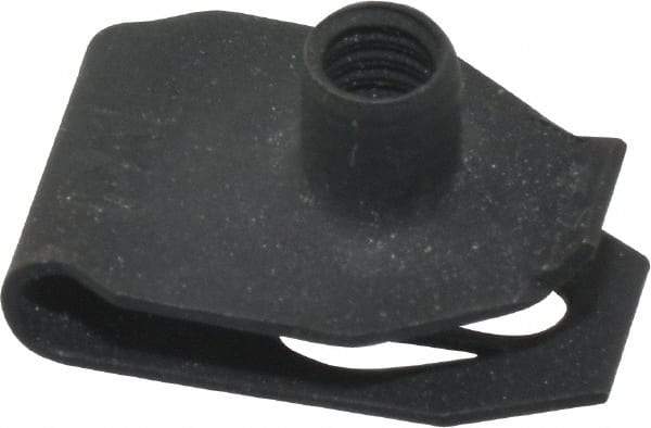 Value Collection - #8-32 Screw, 0.025 to 0.15" Thick, Spring Steel Extruded Tapped Hole U Nut - 3/8" Center Edge, Black Phosphate Finish - Apex Tool & Supply
