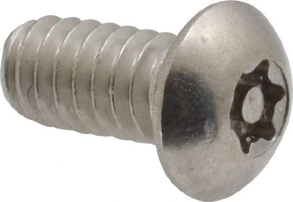 Made in USA - 1/4-20 UNC, 1/2" Length Under Head Torx Drive Machine Screw - Button Head, Grade 18-8 Stainless Steel, Uncoated, Without Washer - Apex Tool & Supply