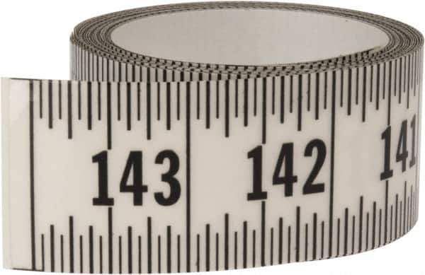 Made in USA - 12 Ft. Long x 1-1/4 Inch Wide, 1/16 Inch Graduation, Clear, Mylar Adhesive Tape Measure - Reads Right to Left, Horizontal Scale - Apex Tool & Supply
