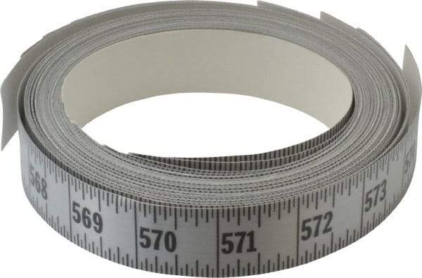 Made in USA - 48 Ft. Long x 1 Inch Wide, 1/16 Inch Graduation, Silver, Mylar Adhesive Tape Measure - Reads Left to Right, Horizontal Scale - Apex Tool & Supply