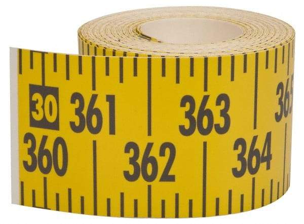 Made in USA - 60 Ft. Long x 3 Inch Wide, 1/4 Inch Graduation, Yellow, Mylar Adhesive Tape Measure - Reads Left to Right, Horizontal Scale - Apex Tool & Supply