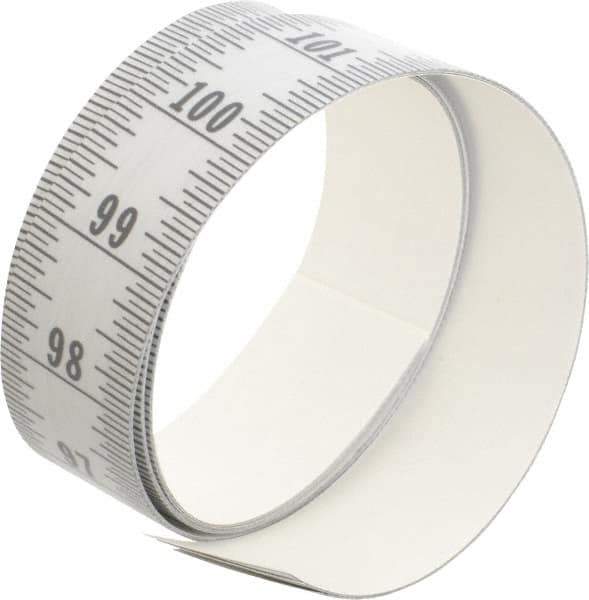 Made in USA - 9 Ft. Long x 1-1/4 Inch Wide, 1/16 Inch Graduation, Silver, Mylar Adhesive Tape Measure - Reads Bottom to Top, Vertical Rules - Apex Tool & Supply