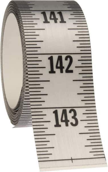 Made in USA - 12 Ft. Long x 1-1/4 Inch Wide, 1/16 Inch Graduation, Silver, Mylar Adhesive Tape Measure - Reads Top to Bottom, Vertical Rules - Apex Tool & Supply