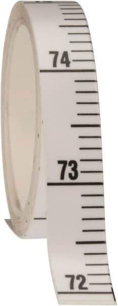Made in USA - 9 Ft. Long x 1/2 Inch Wide, 1/10 Inch Graduation, White, Mylar Adhesive Tape Measure - Reads Bottom to Top, Vertical Rules - Apex Tool & Supply