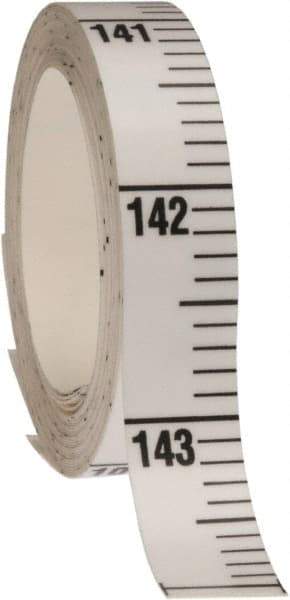 Made in USA - 12 Ft. Long x 1/2 Inch Wide, 1/10 Inch Graduation, White, Mylar Adhesive Tape Measure - Reads Top to Bottom, Vertical Rules - Apex Tool & Supply