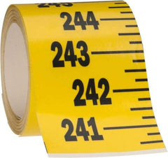 Made in USA - 24 Ft. Long x 3 Inch Wide, 1/4 Inch Graduation, Yellow, Mylar Adhesive Tape Measure - Reads Bottom to Top, Vertical Rules - Apex Tool & Supply