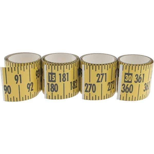 Made in USA - 32 Ft. Long x 3 Inch Wide, 1/4 Inch Graduation, Yellow, Mylar Adhesive Tape Measure - Reads Bottom to Top, Vertical Rules - Apex Tool & Supply