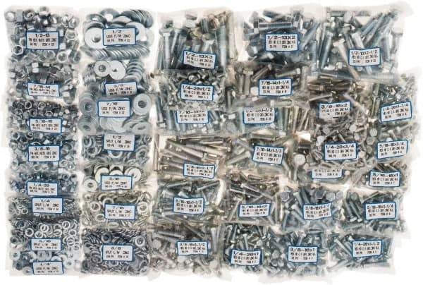 Value Collection - 2,875 Piece Steel Hex Head Cap Screw Bolt Assortment - 1/4-20 to 1/2-13 Thread, Grade 5 - Apex Tool & Supply