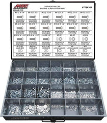 Value Collection - 1,200 Piece, #6-32 to #10-32, Steel Machine Screw Assortment - Pan Head, Phillips Drive, 1/4 to 2" Long, Grade 2 - Apex Tool & Supply