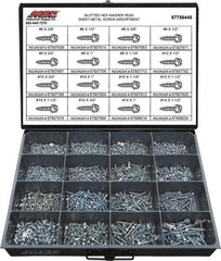 Value Collection - 1,350 Piece, #6x3/8 to #14 x 1-1/2, Steel Sheet Metal Screw Assortment - Hex Washer Head, Slotted Drive, 3/8 to 1-1/2" Long, Grade 2 - Apex Tool & Supply