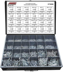 Value Collection - 2,400 Piece, #4x1/2 to #10 x 1-1/4, Steel Wood Screw Assortment - Flat Head, Slotted Drive, 1/2 to 3" Long, Grade 2 - Apex Tool & Supply