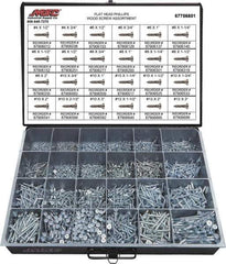 Value Collection - 2,400 Piece, #4x1/2 to #10 x 1-1/4, Steel Wood Screw Assortment - Flat Head, Phillips Drive, 1/2 to 3" Long, Grade 2 - Apex Tool & Supply