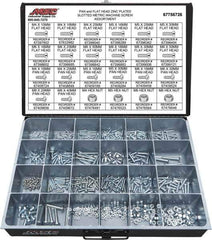 Value Collection - 590 Piece, M4x10.00 to M8x50.00, Steel Machine Screw Assortment - Flat & Pan Head, Slotted Drive, 10 to 50mm Long, Grade 2 - Apex Tool & Supply