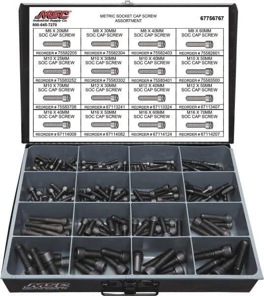 Value Collection - 168 Piece Alloy Steel Socket Head Cap Screws - M8 to M16 Thread - Apex Tool & Supply