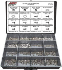 Value Collection - 1,400 Piece, #6-32 to #10-32, Stainless Steel Machine Screw Assortment - Flat Head, Phillips Drive, 1/4 to 1" Long, Grade 18-8 - Apex Tool & Supply