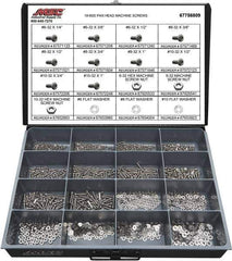 Value Collection - 1,400 Piece, #6-32 to #10-32, Stainless Steel Machine Screw Assortment - Pan Head, Phillips Drive, 1/4 to 1" Long, Grade 18-8 - Apex Tool & Supply