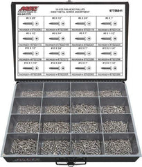 Value Collection - 1,300 Piece, #6x3/8 to #12 x 1-1/2, Stainless Steel Sheet Metal Screw Assortment - Pan Head, Phillips Drive, 3/8 to 1-1/2" Long, Grade 18-8 - Apex Tool & Supply
