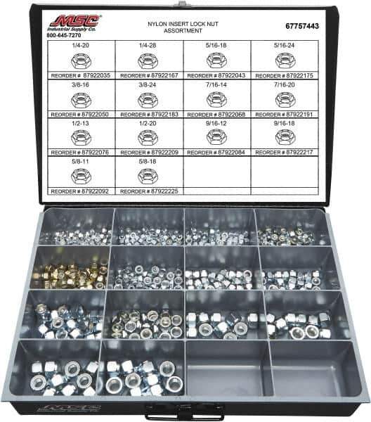Value Collection - 1/4-20 to 5/8-18 Thread, 435 Piece Steel Nut Assortment - Grade 2 - Apex Tool & Supply