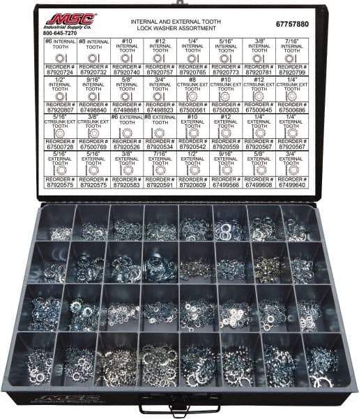 Value Collection - 2550 Piece, No. 6, 3/4" Screw, Grade 2 Steel External & Internal Tooth Lock Washer Assortment - Includes 1/4 to 12" Screw & Compartmented Storage Case - Apex Tool & Supply