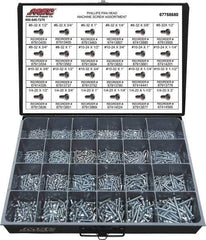 Value Collection - 1,200 Piece, #6-32 to 1/4-20, Steel Machine Screw Assortment - Pan Head, Phillips Drive, 1/2 to 2" Long, Grade 2 - Apex Tool & Supply