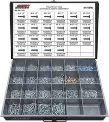 Value Collection - 1,200 Piece, #4x1/2 to #10x2, Steel Sheet Metal Screw Assortment - Flat Head, Phillips Drive, 1/2 to 2" Long, Grade 2 - Apex Tool & Supply