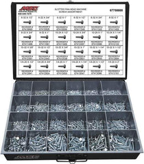 Value Collection - 2,100 Piece, #6-32 to 1/4-20, Steel Machine Screw Assortment - Pan Head, Slotted Drive, 1/2 to 2" Long, Grade 2 - Apex Tool & Supply