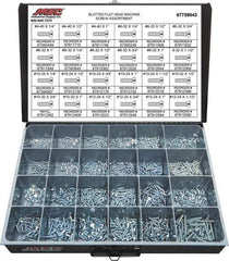Value Collection - 1,500 Piece, #4-40 to #12-24, Steel Machine Screw Assortment - Flat Head, Slotted Drive, 1/4 to 1-1/2" Long, Grade 2 - Apex Tool & Supply