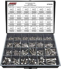 Value Collection - 375 Piece Stainless Steel Hex Head Cap Screws - 1/4-20 to 5/8-11 Thread, 18-8 - Apex Tool & Supply