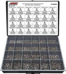 Value Collection - 1,950 Piece, #4-40 to 1/4-20, Stainless Steel Machine Screw Assortment - Pan Head, Slotted Drive, 3/16 to 1-1/2" Long, Grade 18-8 - Apex Tool & Supply